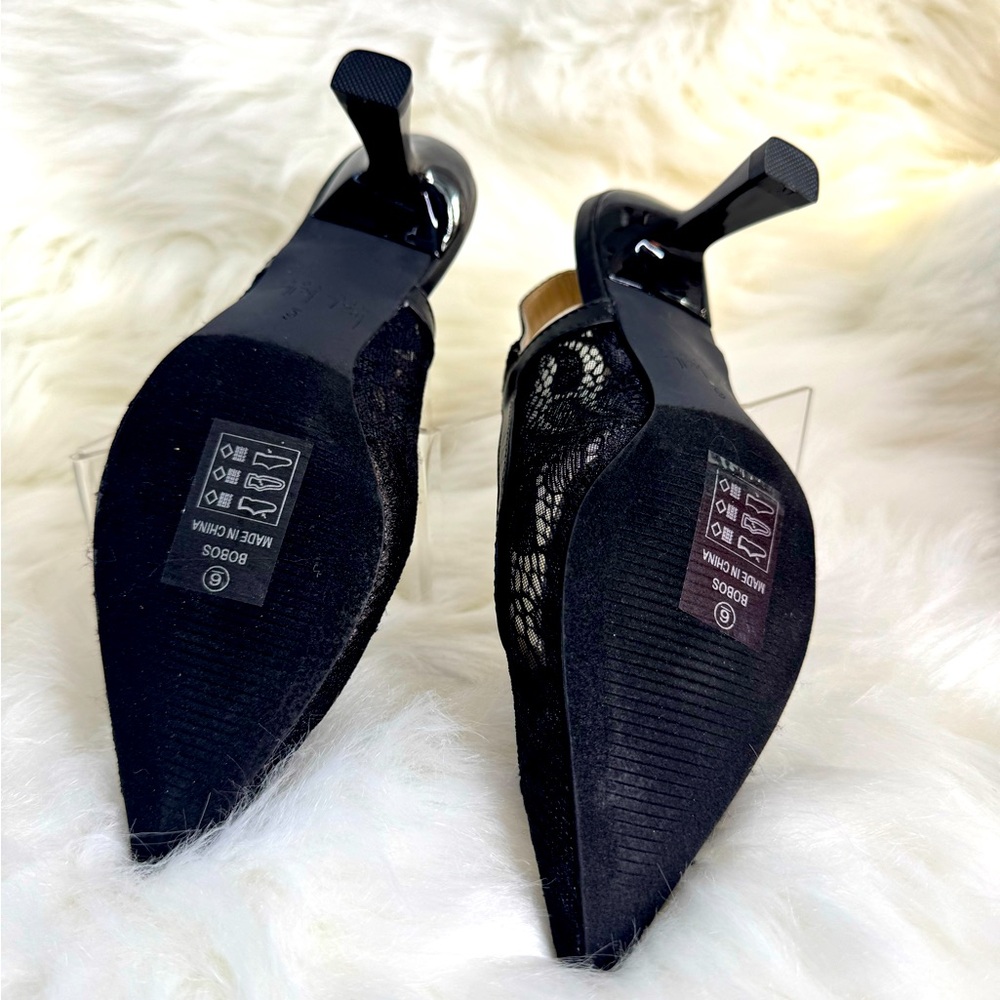 Black Patent Slingback Heels with Striped Elastic - Picture 7 of 13